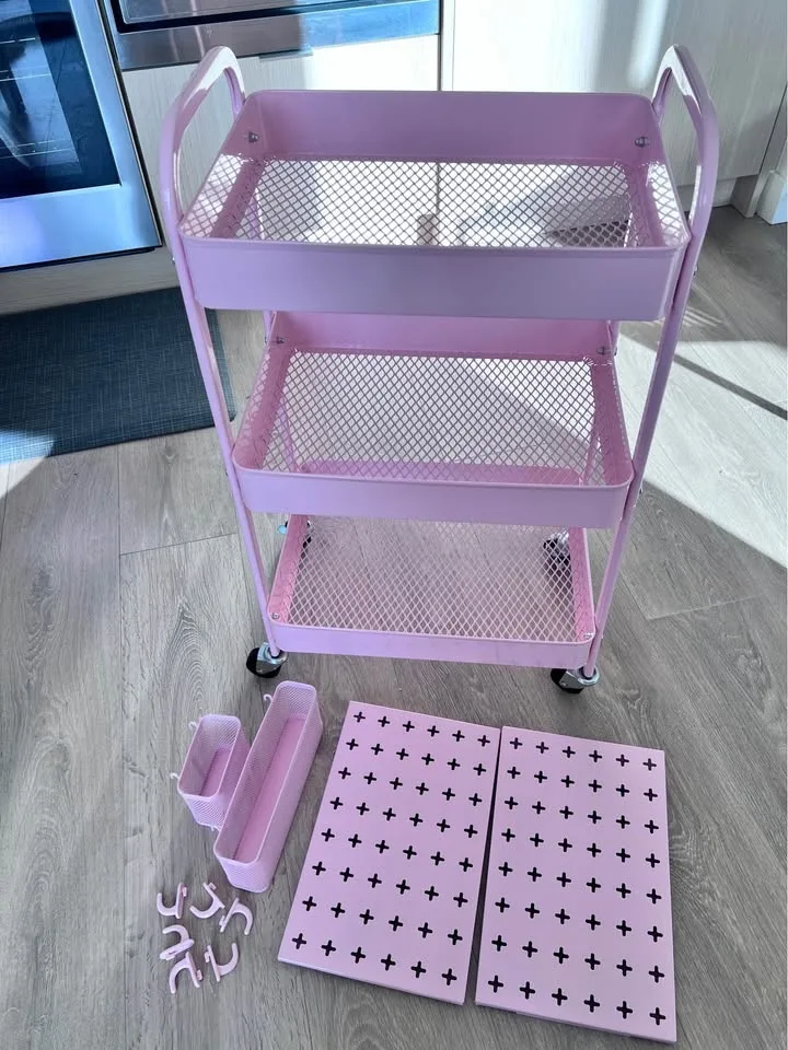 2 carts - Pink + Blue 3-Tier Rolling Carts – Great Condition! image indicator(2)
