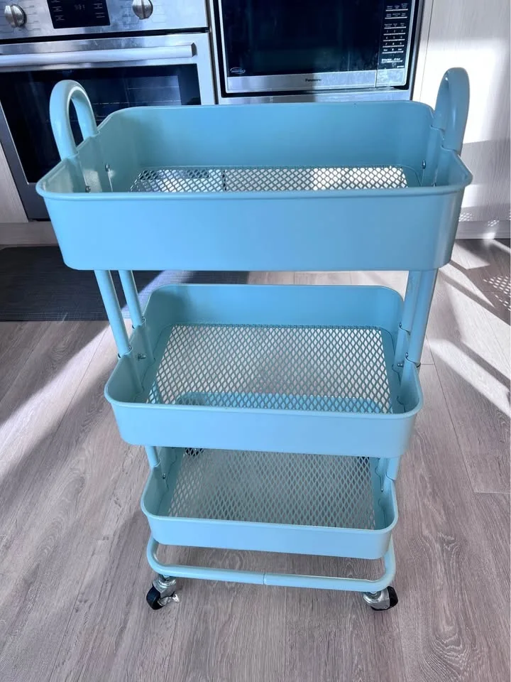 2 carts - Pink + Blue 3-Tier Rolling Carts – Great Condition! image indicator(3)