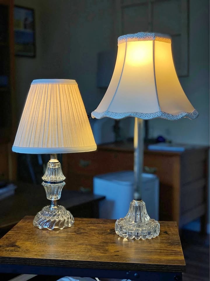 Two vintage molded glass lamps