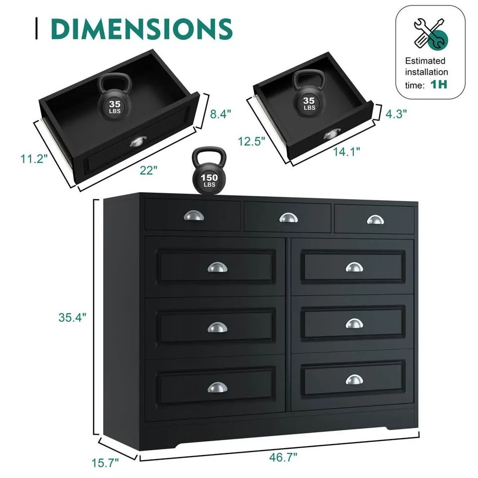 46.7" W 9 Drawer Bedroom Dresser image indicator(7)
