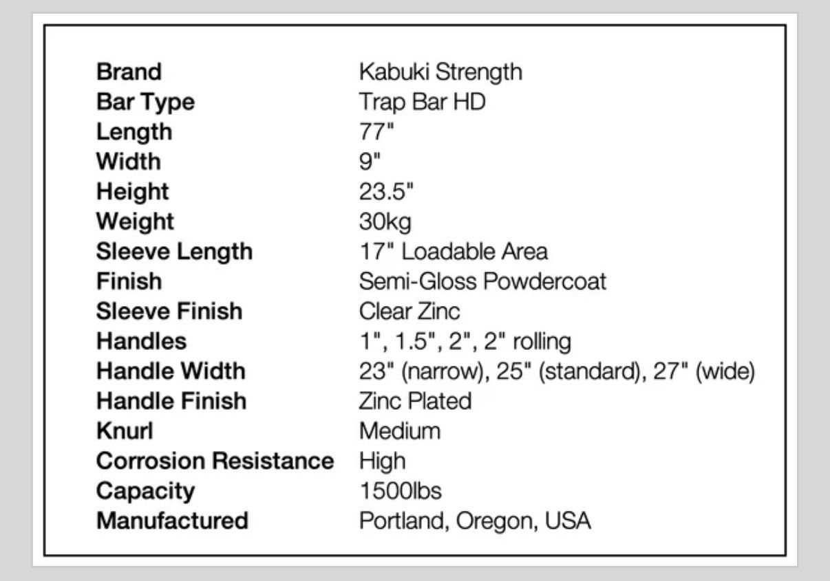 Kabuki Strength Open Trap Barbell - photo 5