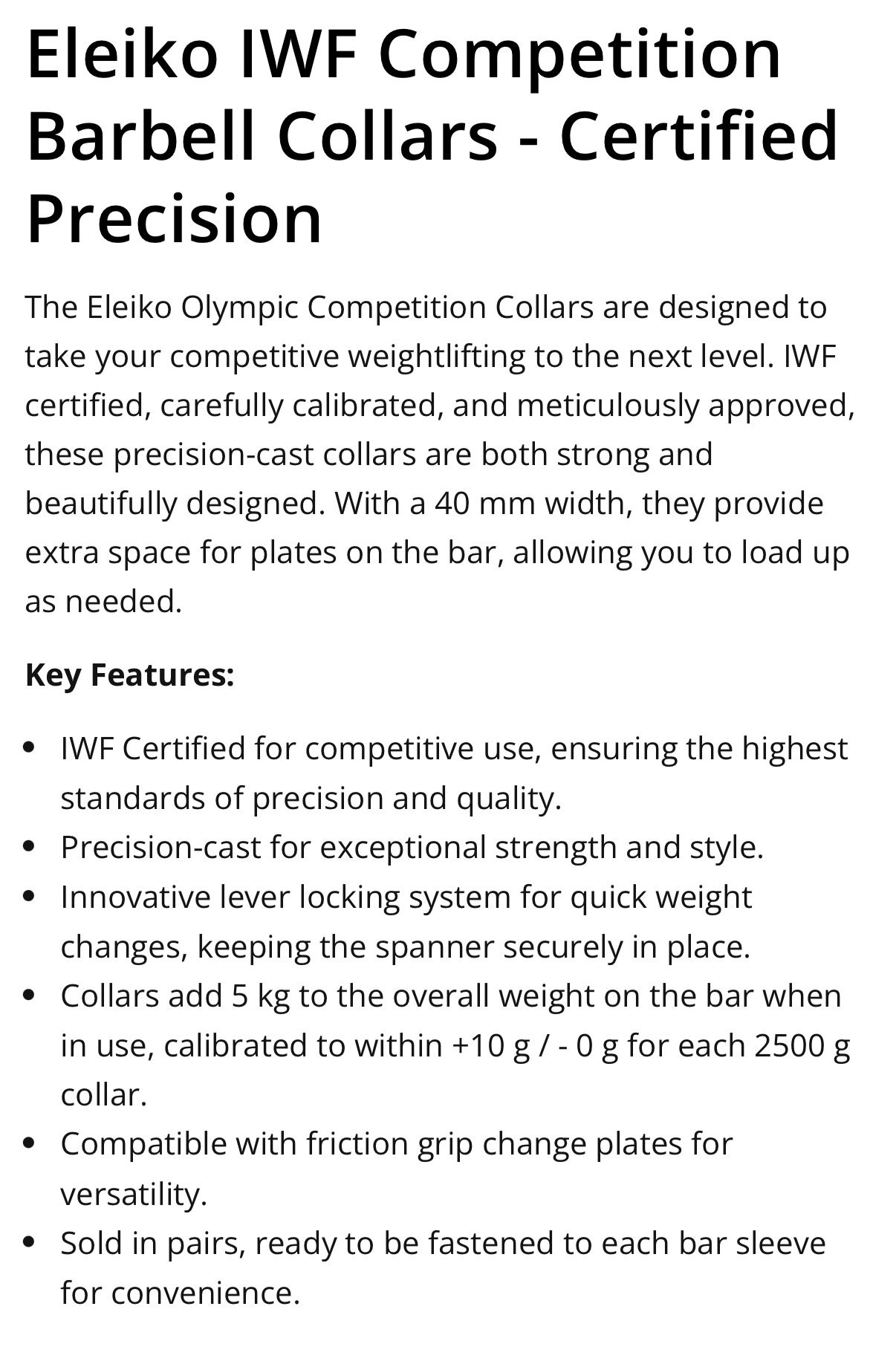 Eleiko IWF Competition Olympic Barbell Collars - photo 5