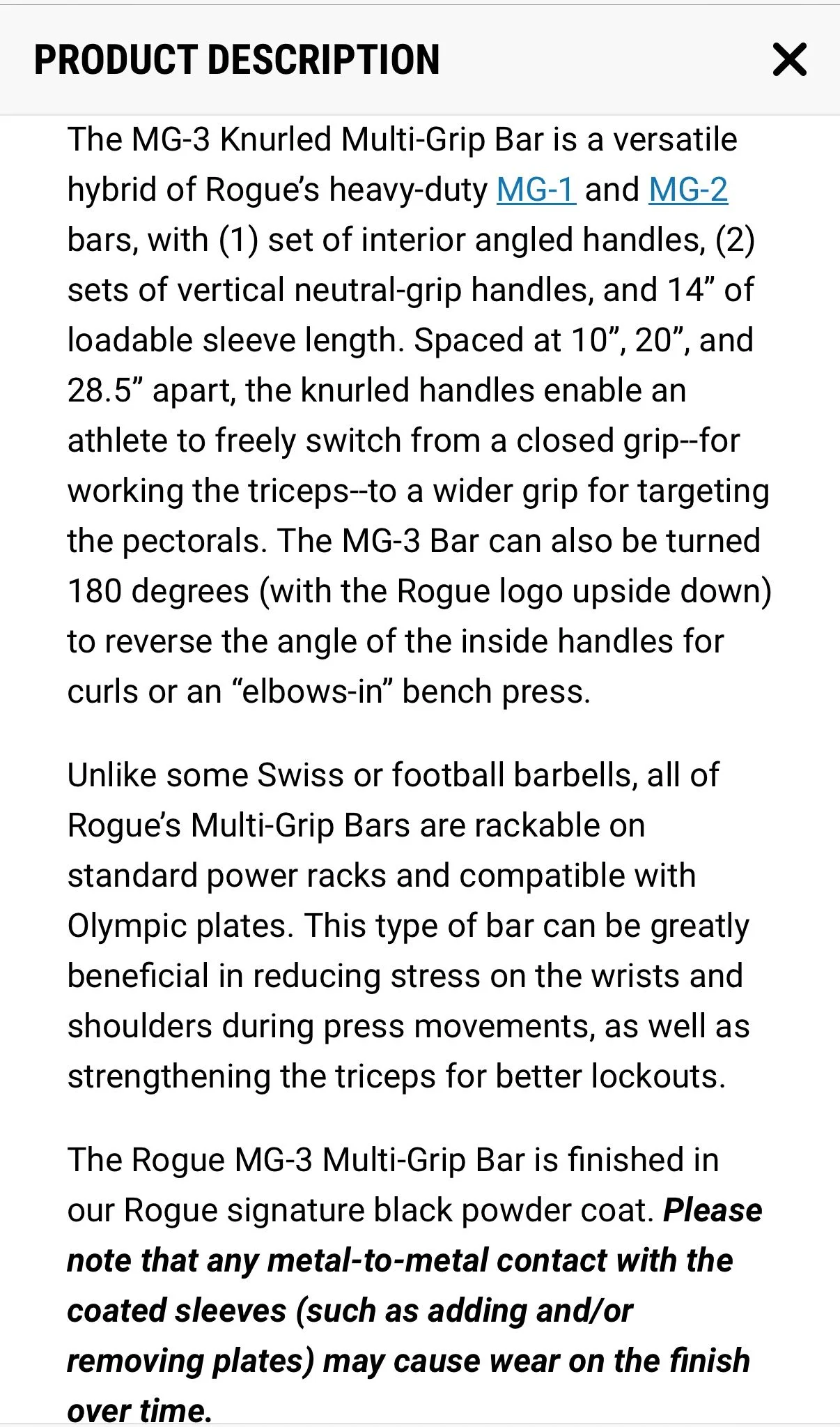 Rogue Fitness MG-3 Multi Grip Olympic Barbell image indicator(7)