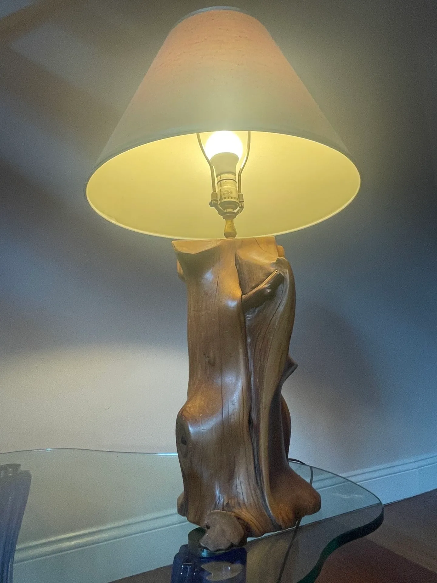 Hand-Carved Solid Wood Lamp w/ Original GE Hardware image indicator(3)