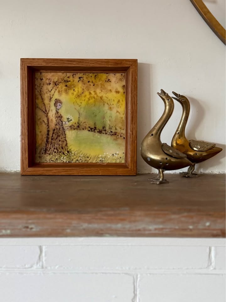 Hand-Painted Enamel Art – Vintage Framed Artwork (7” x 7”) - photo 3