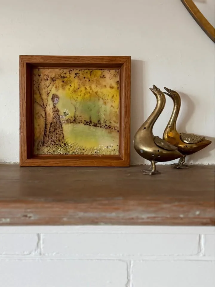 Hand-Painted Enamel Art – Vintage Framed Artwork (7” x 7”) image indicator(3)