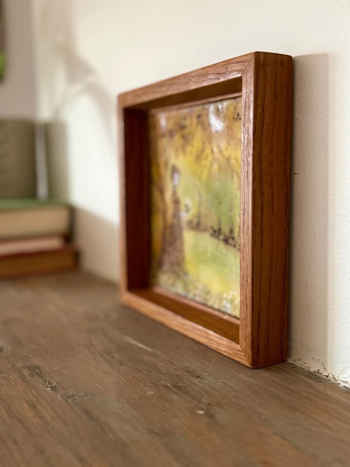 Hand-Painted Enamel Art – Vintage Framed Artwork (7” x 7”) - photo 4