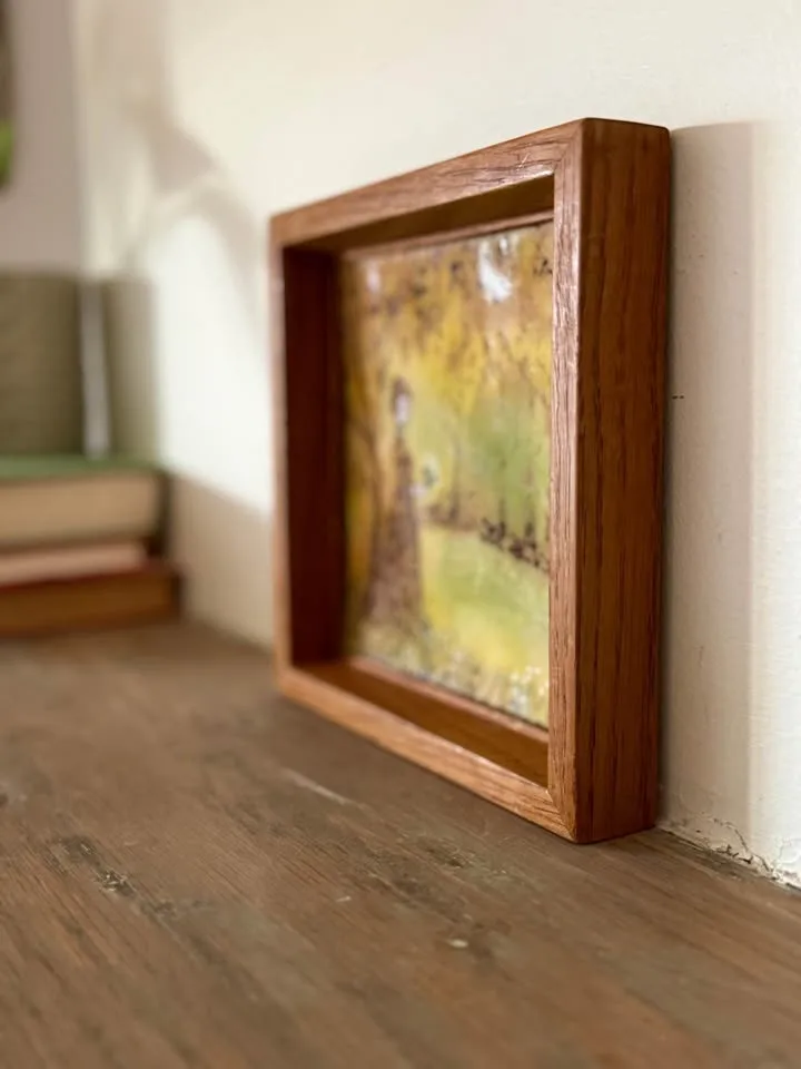 Hand-Painted Enamel Art – Vintage Framed Artwork (7” x 7”) image indicator(4)