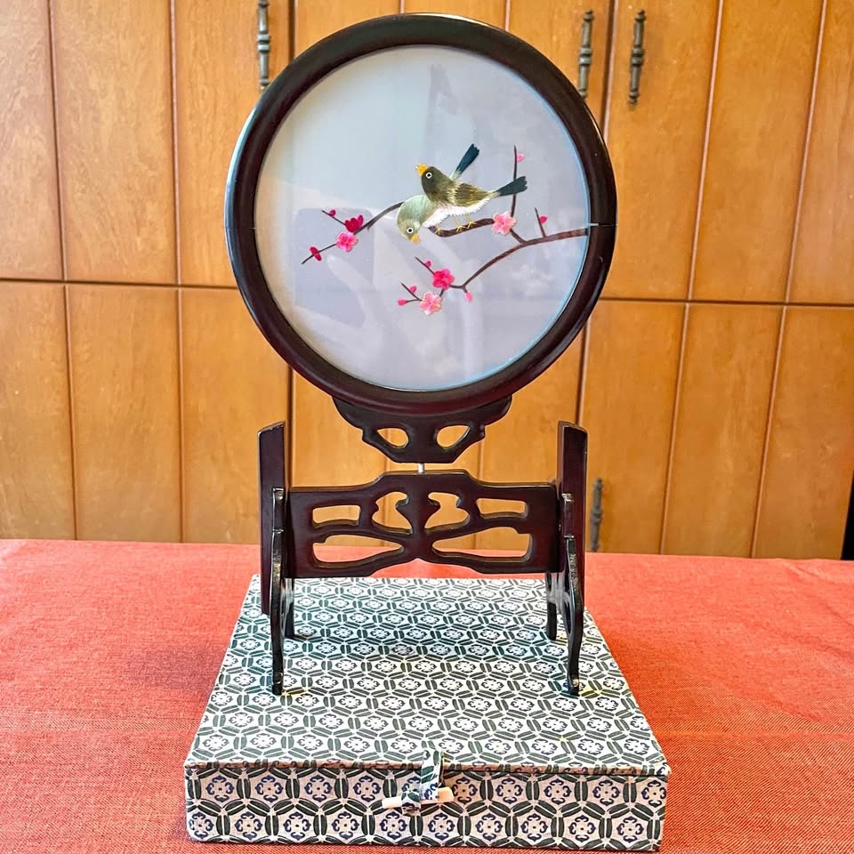 Vintage Double-sided Oriental Embroidery on Stand