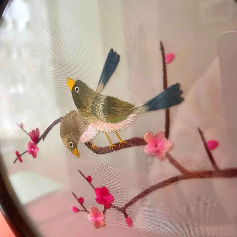 Vintage Oriental Bird Embroidery Art on Stand image indicator(3)