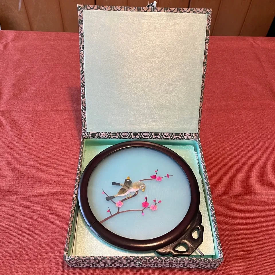 Vintage Oriental Bird Embroidery Art on Stand image indicator(7)