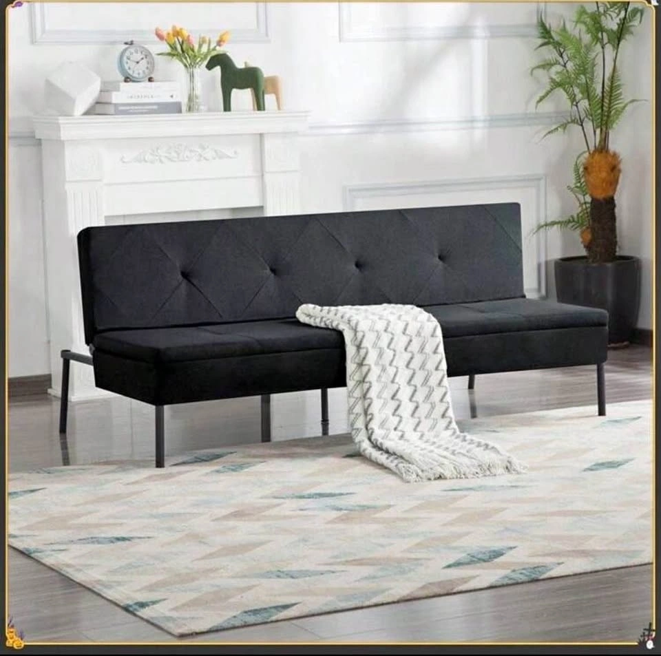 63"Futon Sofa Bed,Upholstered With Polyester Fabric Convertible