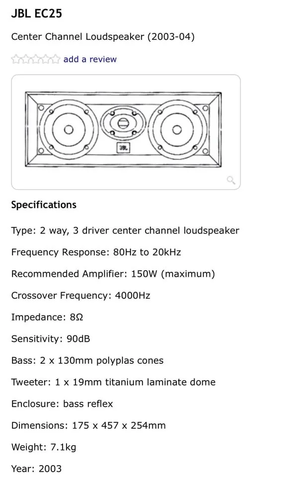 JBL EC-25 centre channel speaker image indicator(2)