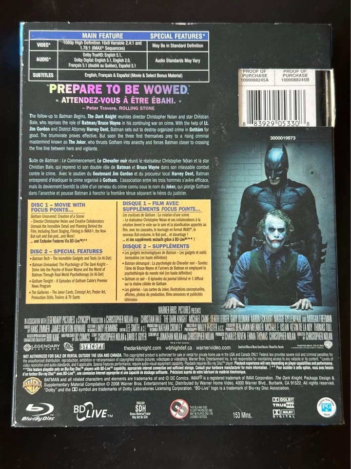 The Dark Knight blu-ray 3 disc set - photo 2
