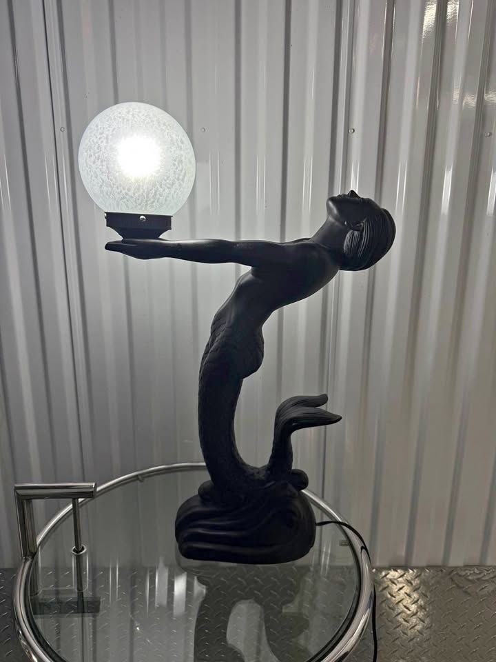 Vintage Lamp Art Deco Mermaid Light Black Sculptural Figure