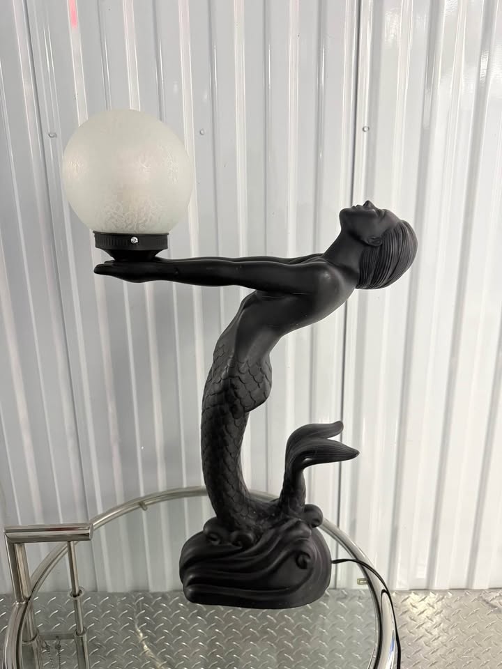 Vintage Lamp Art Deco Mermaid Light Black Sculptural Figure - photo 2