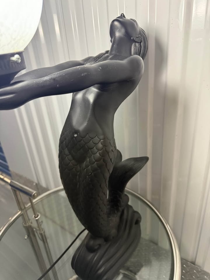 Vintage Lamp Art Deco Mermaid Light Black Sculptural Figure - photo 4