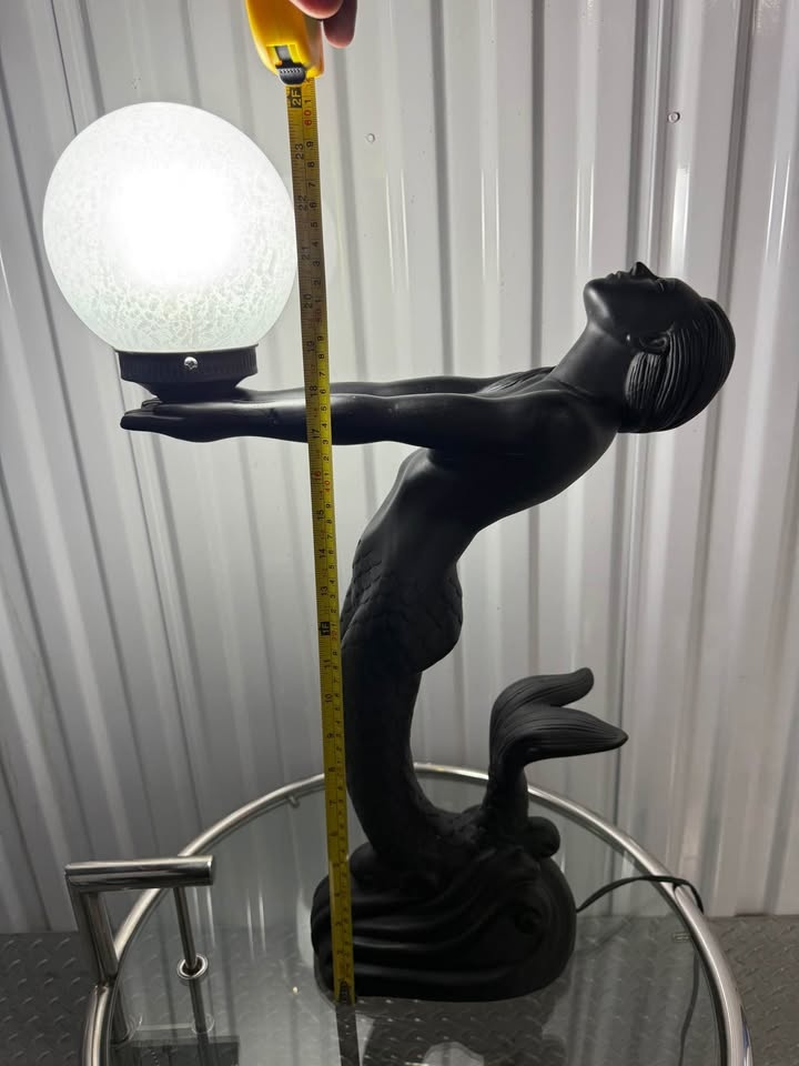 Vintage Lamp Art Deco Mermaid Light Black Sculptural Figure - photo 5