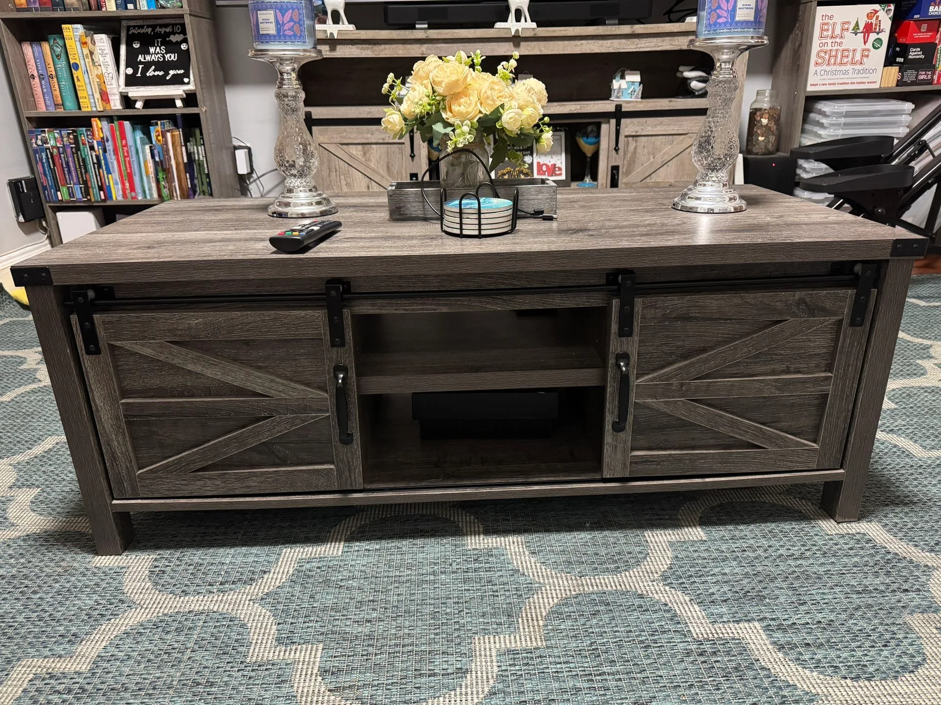 Farmhouse Coffee Table W/ Sliding Barn Doors