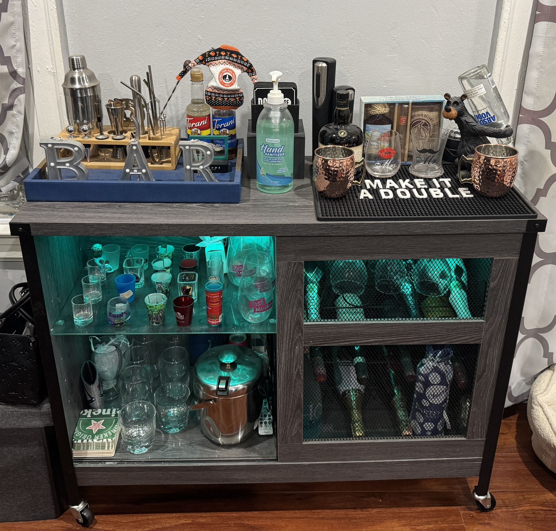 Wine Liquor Cabinet Bar for Home - Coffee Bar Cabinet Grey