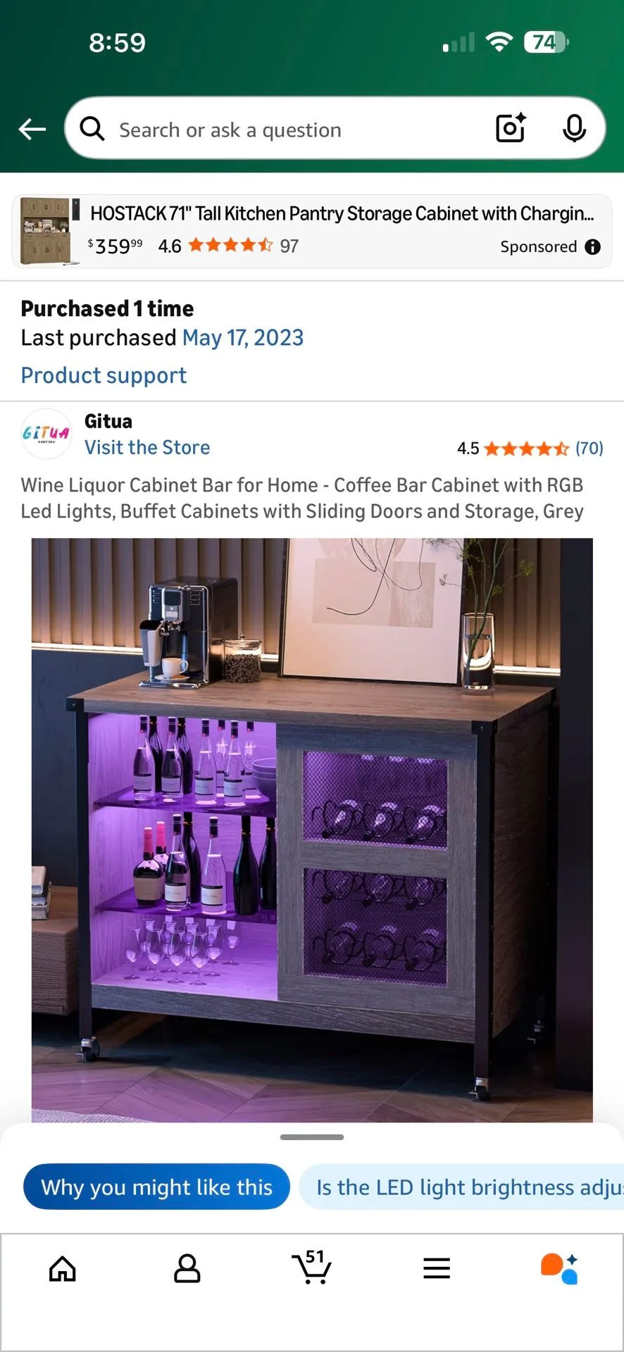 Wine Liquor Cabinet Bar for Home - Coffee Bar Cabinet Grey image indicator(2)