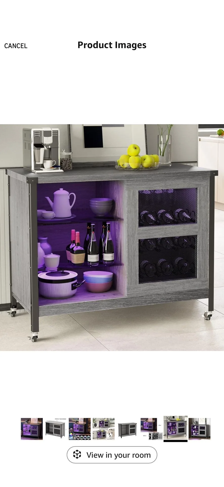 Wine Liquor Cabinet Bar for Home - Coffee Bar Cabinet Grey image indicator(5)