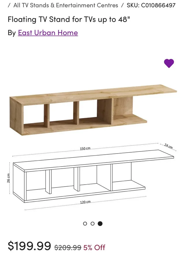 Floating Wall Shelf / TV Stand – $90