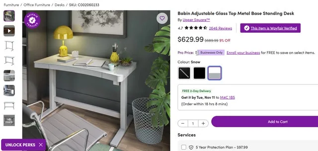 Standing Desk - Babin Adjustable Glass Top Metal Base image indicator(2)