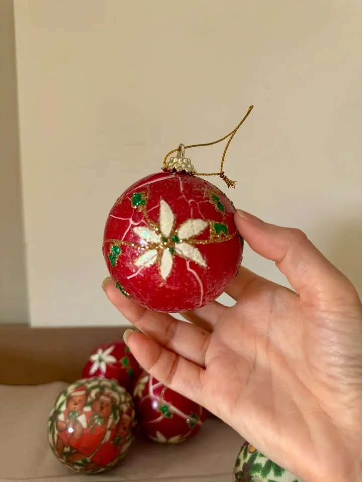 Vintage Christmas Ornament Set - Bears & Glitter (Lot of 6) image indicator(3)