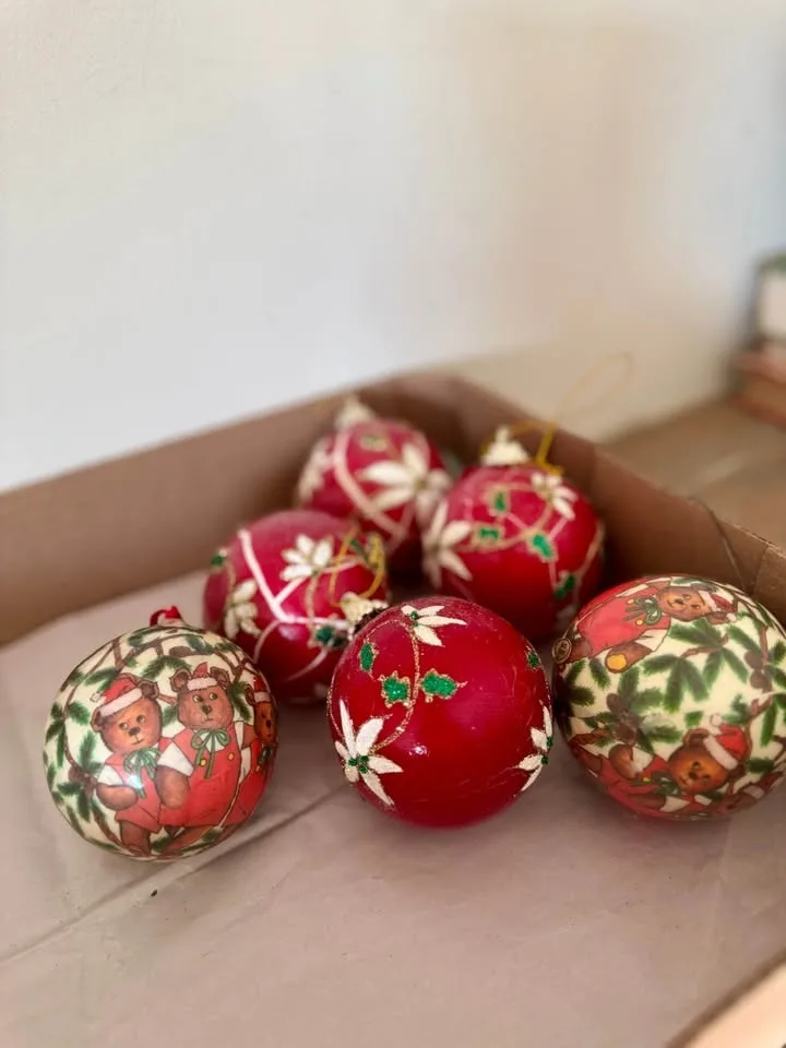 Vintage Christmas Ornament Set - Bears & Glitter (Lot of 6) image indicator(5)