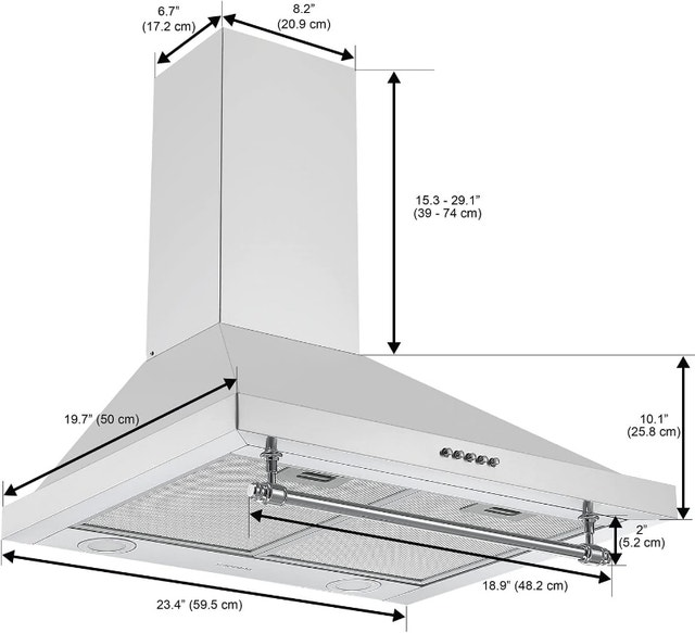 Ancona 24" 440 CFM Wall Mount Stainless Steel Range Hood - photo 3