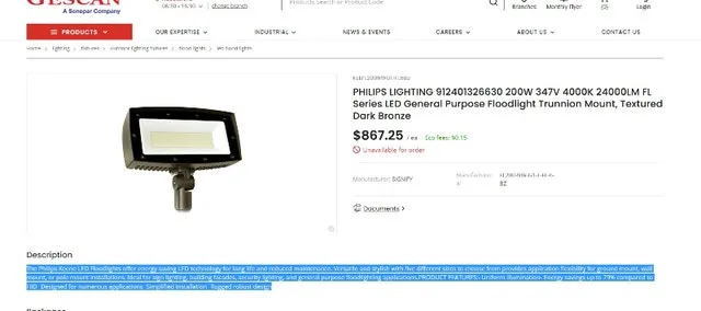 Philips LED Floodlight 200W 347V 4000K 24000LM image indicator(2)