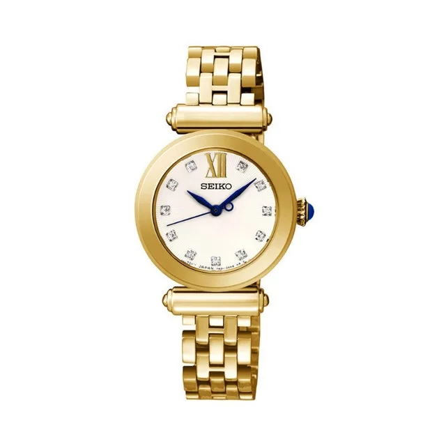 Seiko Womens Gold Tone Stainless Steel Crystal Accent Watch