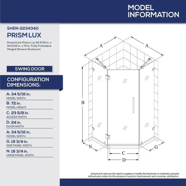 DreamLine Shower Enclosure Prism Lux 34 5/16 in. x 72 in. image indicator(2)