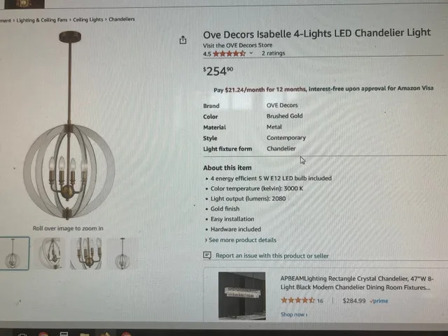 OVE Decors Isabelle 4-Lights LED Chandelier - Gold image indicator(3)