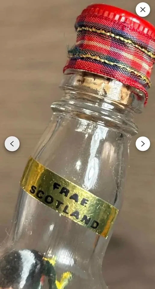 Vintage 1960's Scottish Red Tartan Bagpipper in a glass bottle image indicator(2)