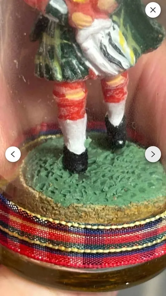 Vintage 1960's Scottish Red Tartan Bagpipper in a glass bottle image indicator(3)