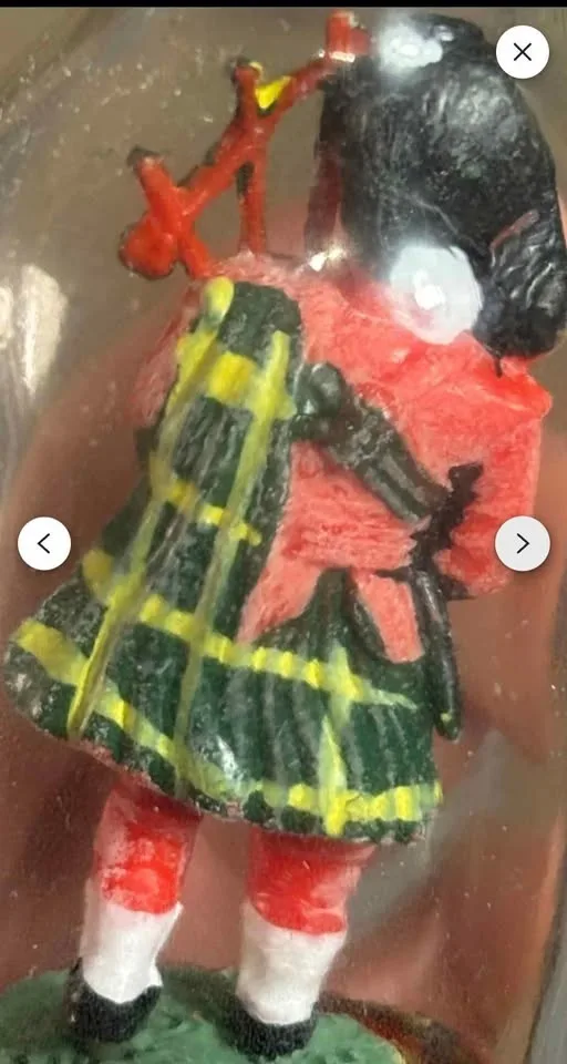 Vintage 1960's Scottish Red Tartan Bagpipper in a glass bottle image indicator(4)