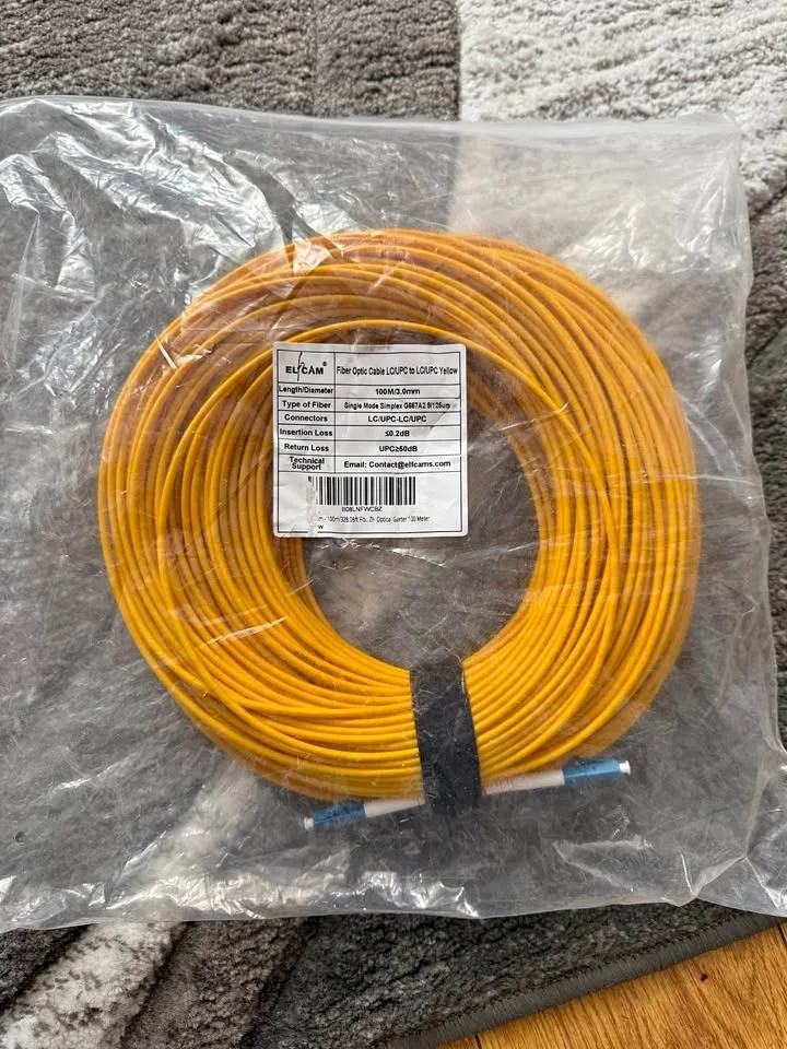 Fibre optic cable - 100M-3.0mm-LC/UPC to LC/UPC Yellow-Elfcam
