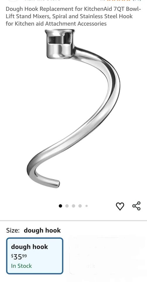 Stainless Steel Dough Hook for KitchenAid Bowl-Lift Mixer - photo 4