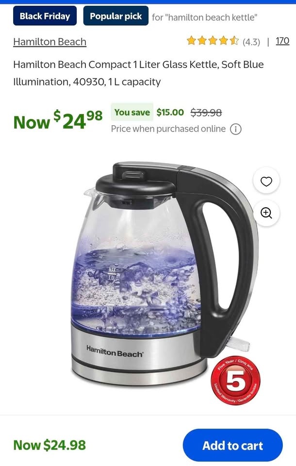 Hamilton Beach Compact 1 Liter Glass Kettle - photo 4
