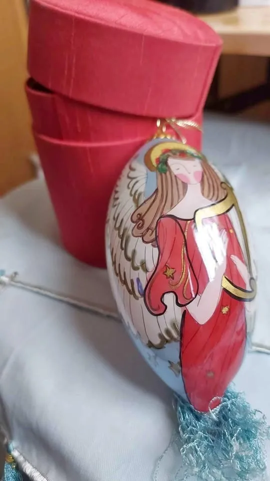 Li Bien Red Angel Ornament 2007 Vintage Teardrop Harp