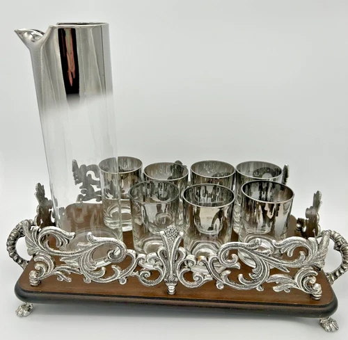 Vitreon Cocktail Set 1950s Silver Ombré MCM