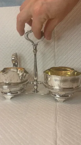 Gorham Silver Plated Creamer and Sugar Bowl with Stand image indicator(2)