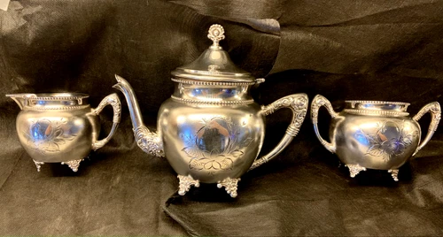 New Amsterdam Silver Tea Pot Creamer & Sugar 600 - photo 5
