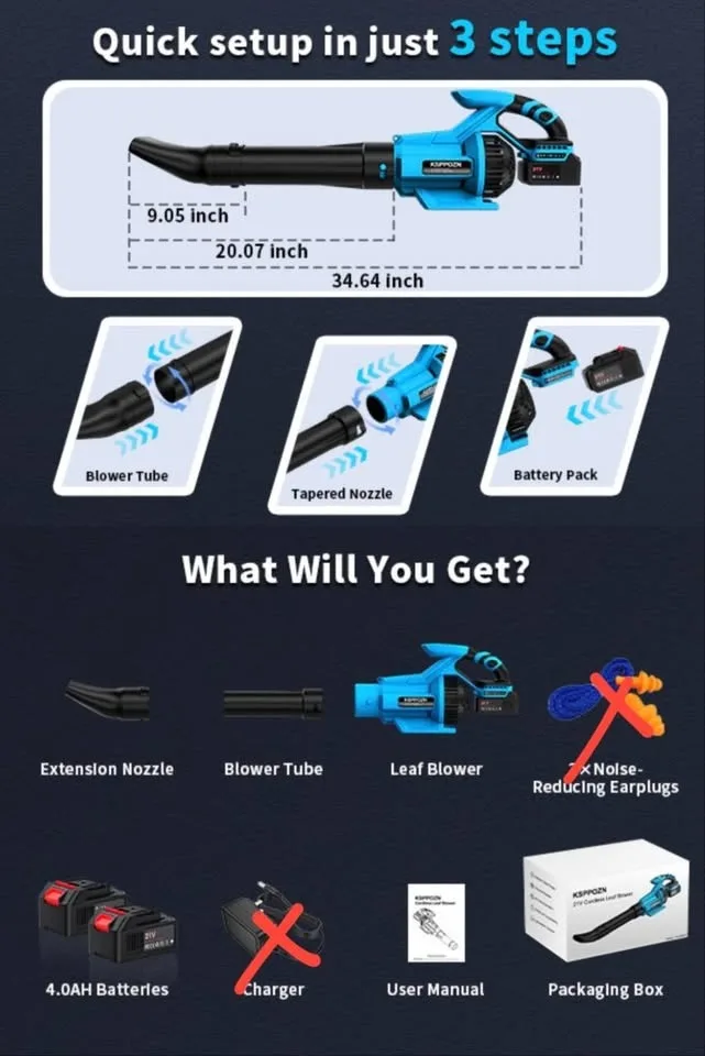 KSPPOZN Cordless Leaf Blower, 650 CFM / 280 MPH image indicator(2)