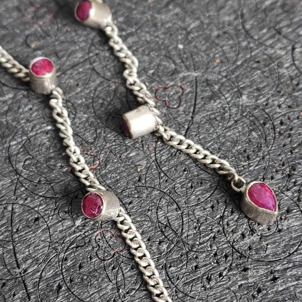 Vintage Antique 925 Sterling Silver Ruby Dangle Earrings - photo 3