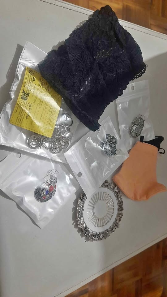3 earrings, 10-15 rings set, mask, hair band, hijab pins