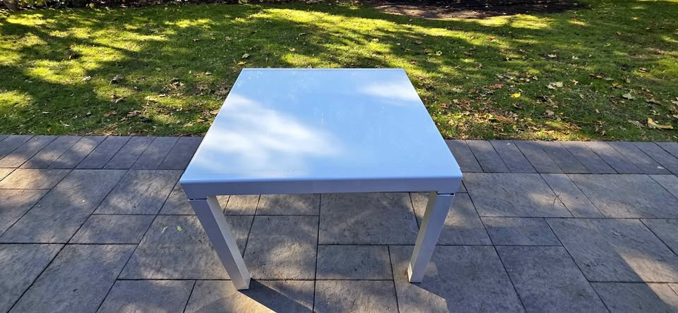 Extendable Dining Table white glass top and steel