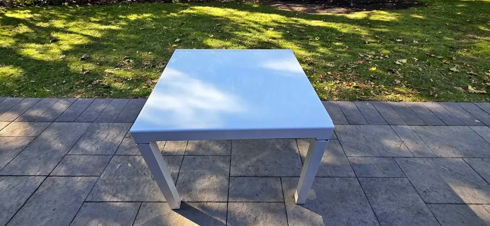 Extendable Dining Table white glass top and steel